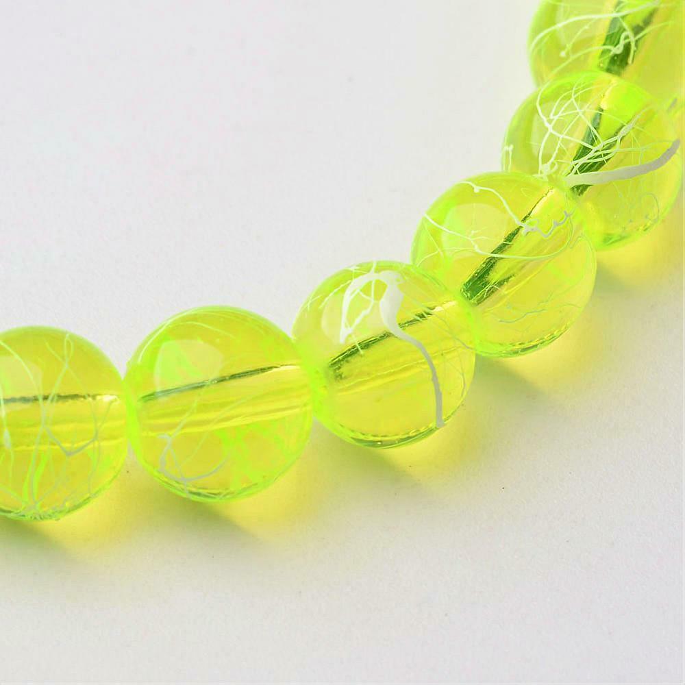 50 Graffiti Glass Beads 8mm Neon Yellow Bulk Jewelry Supplies Speckled White