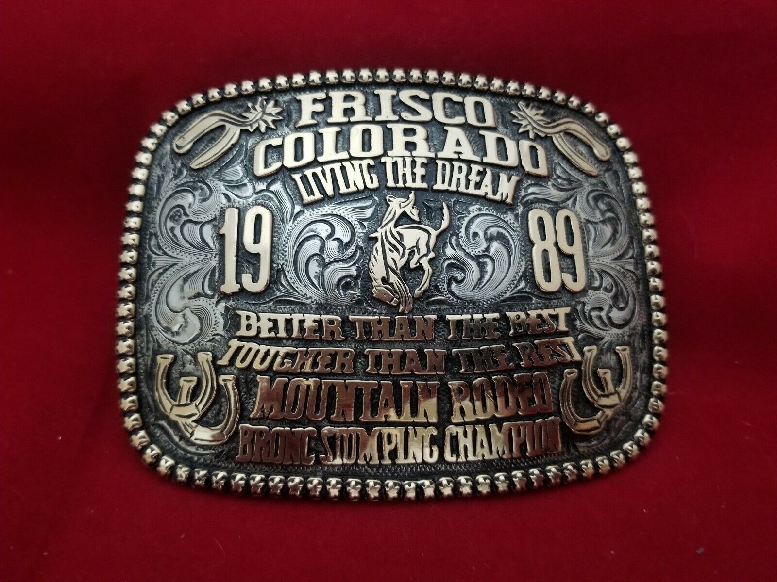 1989 TROPHY RODEO BELT BUCKLEFRISCO COLORADO BRONC RIDING CHAMPION