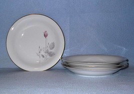 Tirschenreuth 4183 Pink Rosebud Gray Leaves 4 Rimmed Soup Bowls Gold Rims - $24.99