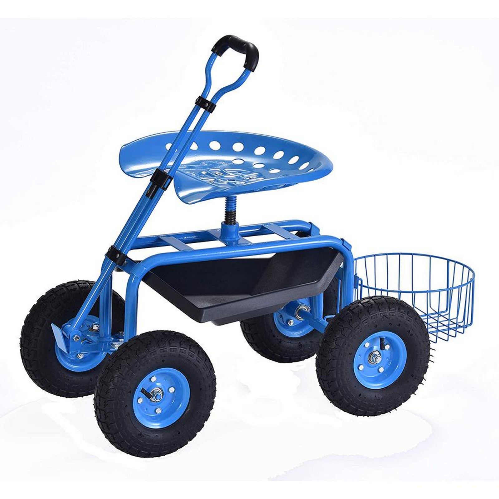 Rolling Garden Cart with Tool Tray Blue Adjustable Swivel Seat Heavy ...