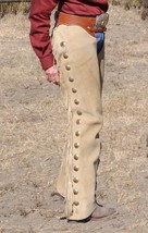 Men Buckskin Suede Leather Chap Western Hipy Fringe Pant Cowboy Rodeo Style Chap - $135.10