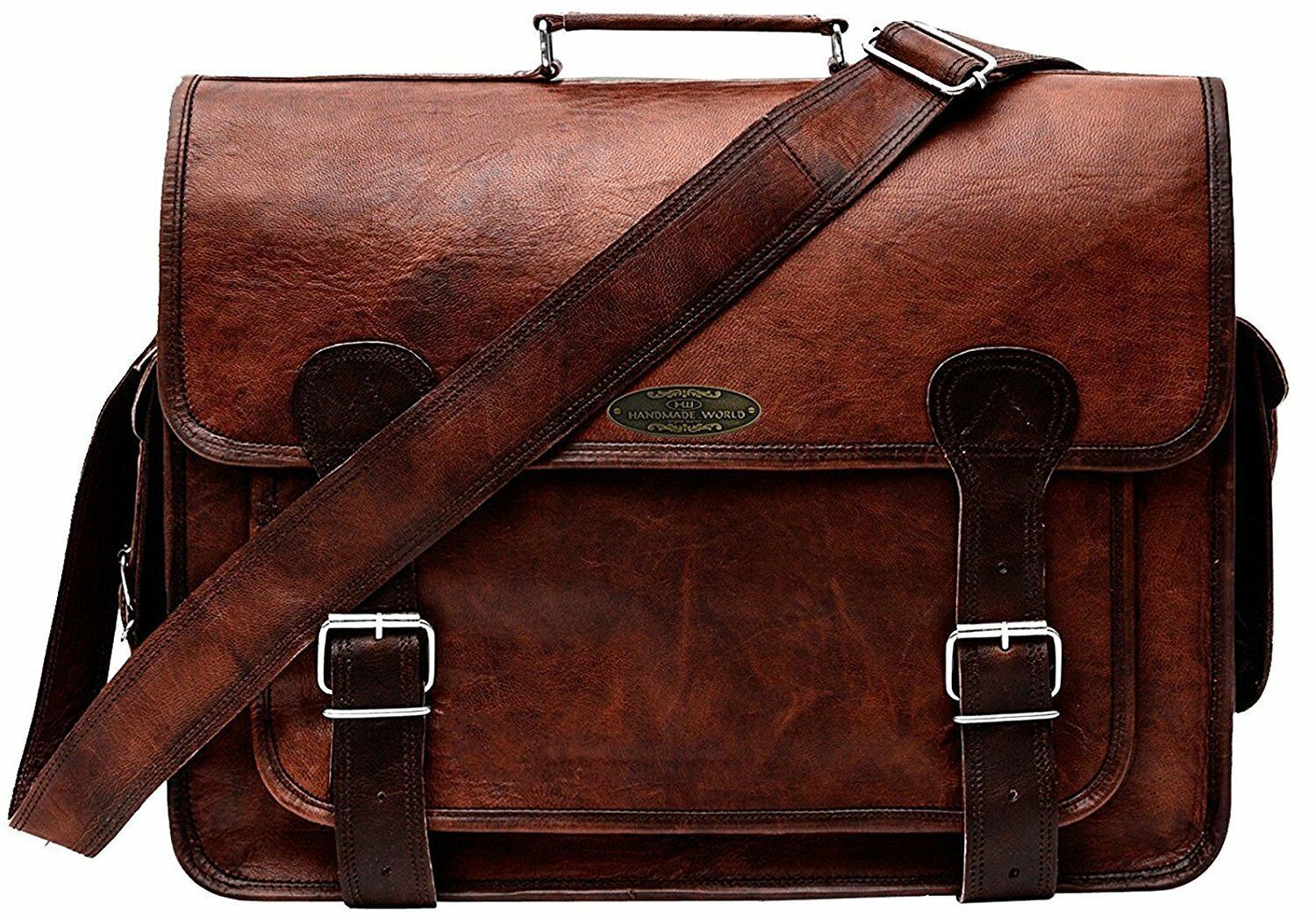 Extra Large Saddle Leather Briefcase Messenger Laptop Handbag Backpack Bag - Bags