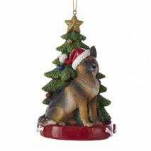 Kurt S. Adler German Shepherd Wearing Santa Hat with Christmas Tree Ornament C79 - $13.99