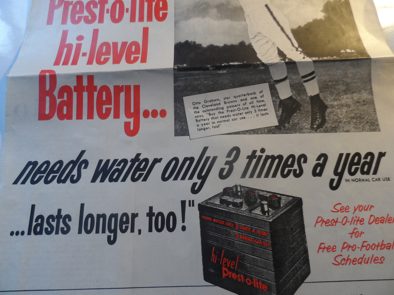 Otto Graham Vintage Newspaper Ad Prest-O-Lite Battery Cleveland Browns ...