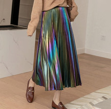 Rainbow Long Pleated Skirt Womens Pleated Skirt Outfit High Waisted image 3