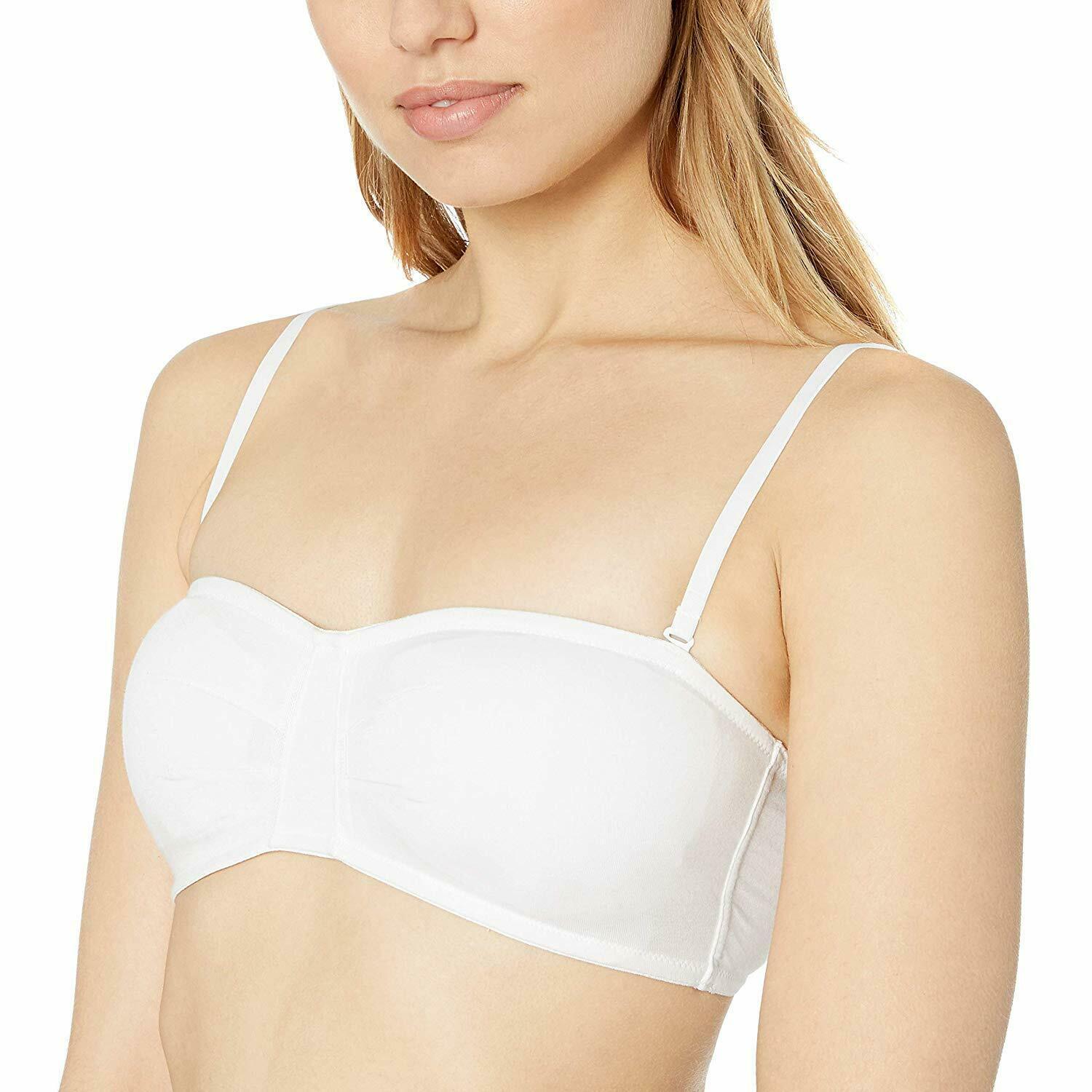 OnGossamer WHITE Cabana Cotton Bandeau Bra, US Large Bras & Bra Sets