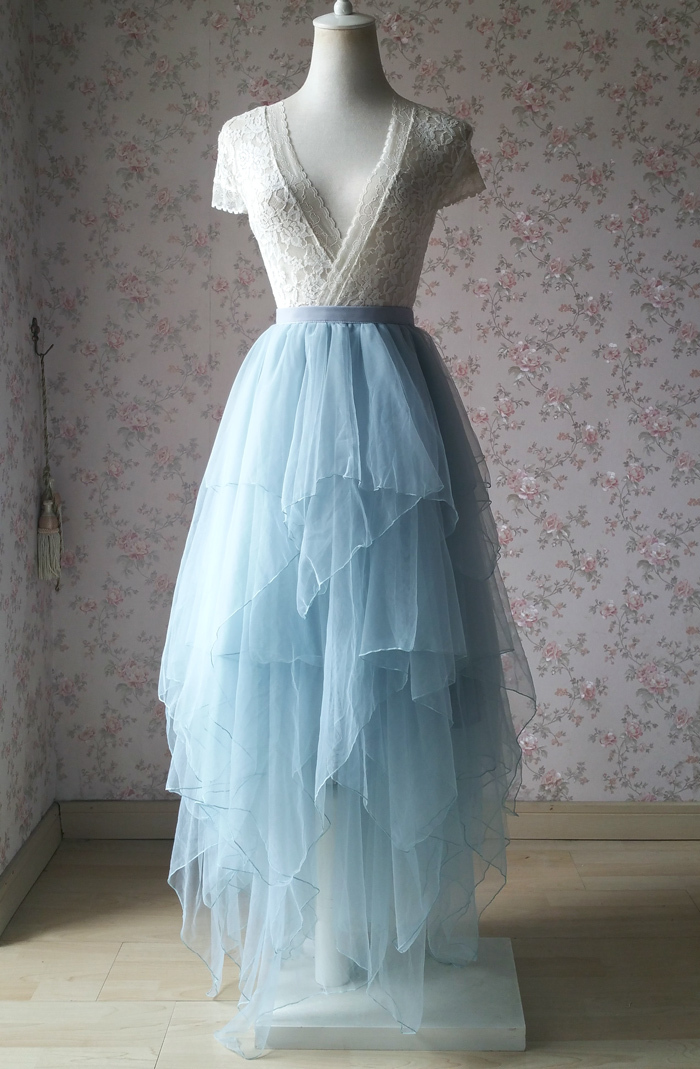 Dusty blue tulle tiered skirt 700 2