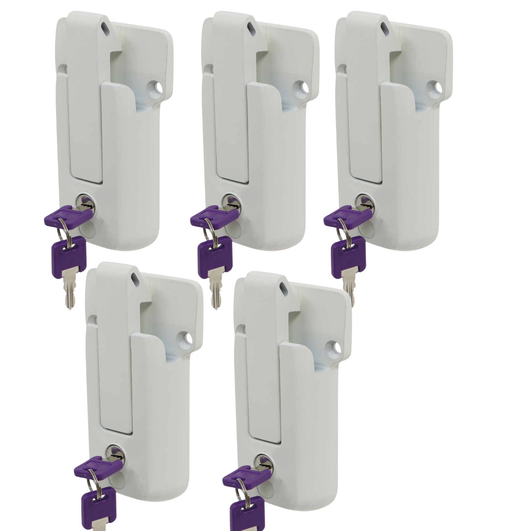 5 KEYED ALIKE White Locking Cargo Trailer Cambar Door Latch Vise Lock