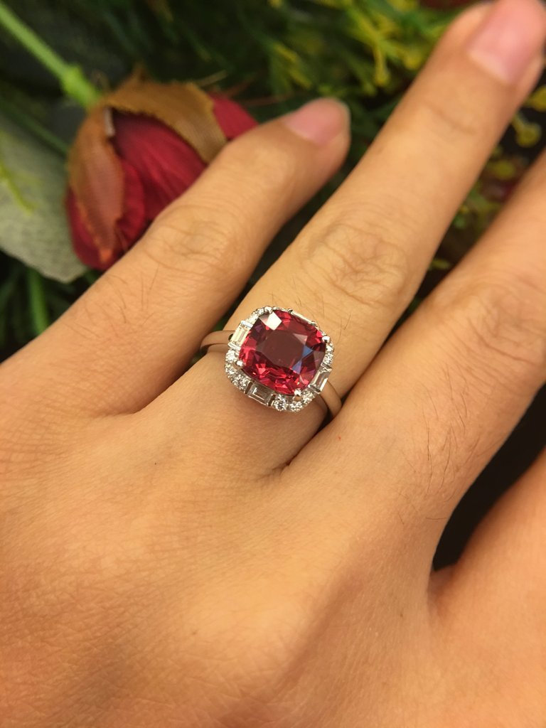 Unique Halo Set Ruby Simulants Engagement ring- 925 Silver wedding Ring