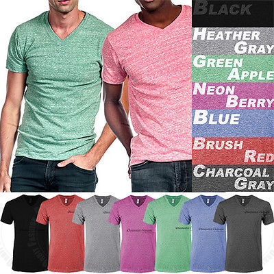 Image of Men T Shirt V Neck Short Sleeve Basic Soft Tee Slim Fit Casual Basic Tops S-2XL