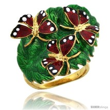 Size 7 - Sterling Silver Multi Color Enamel Triple Butterfly Ring, 7/8 i... - $138.20