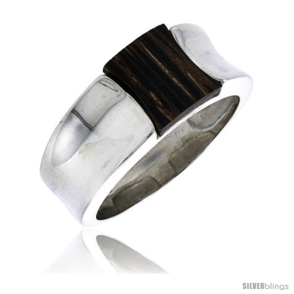3//8 w//Ancient Wood Inlay Wide Size 10 10mm Sterling Silver Concave Ring
