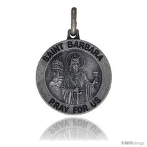 Sterling Silver Saint Barbara Medal 3/4 in Round Made in Italy, Free 24 in  - $25.43