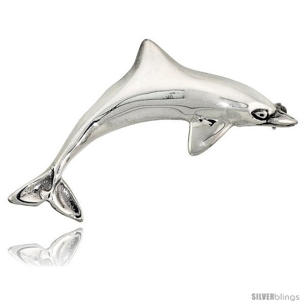 Primary image for Sterling Silver Dolphin Brooch Pin, 2 1/8in  (53 mm) 