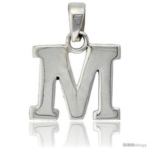 Sterling Silver Block Initial Letter M Aphabet Pendant Highly Polished, 1/2 in  - $17.00