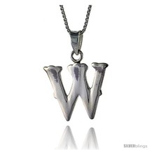 Sterling Silver Block Initial Letter W Aphabet Pendant Highly Polished, 3/4 in  - $19.85