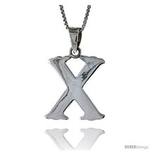 Sterling Silver Block Initial Letter X Aphabet Pendant Highly Polished, 3/4 in  - $19.85