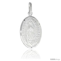 Sterling Silver Guadalupe Medal 7/8 x 1/2 in Oval Made in Italy, Free 24 in  - $44.40