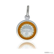Sterling Silver Yellow Enameled Sun Medal 1/2 in Round Made in Italy, Free 24  - $17.85