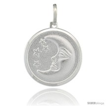 Sterling Silver Crescent Moon w/ Stars Round Medal Made in Italy, 3/4  - $40.80