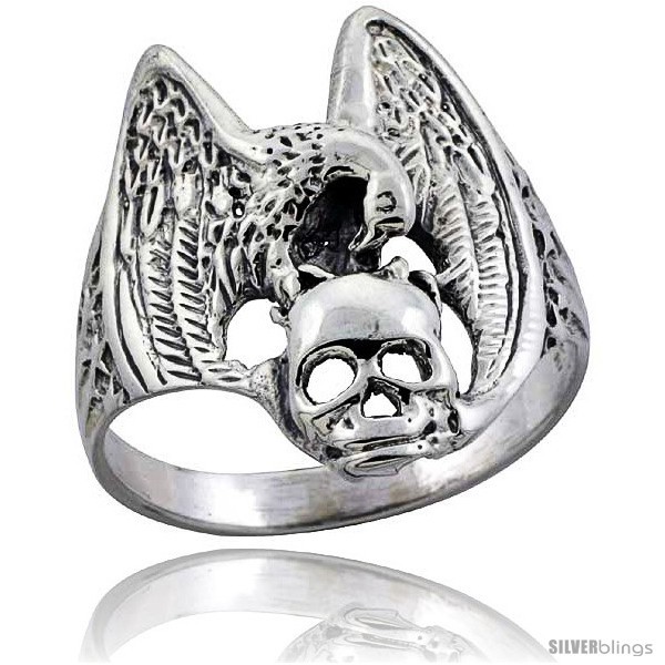 Sterling Silver Vulture with Skull Biker Ring 