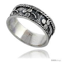 Size 7 - Sterling Silver Rope Edge Design Beaded Wedding Band Ring 1/4 in  - $35.36
