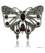 Sterling Silver Marcasite Butterfly Brooch Pin w/ Round, Oval &amp; Marquise... - $86.58