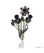 Sterling Silver Marcasite Flower Cluster Brooch Pin w/ Round, Pear, Oval &amp;  - $130.26