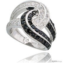 Size 9 - Sterling Silver Love Knot Ring w/ Black &amp; White CZ Stones, 5/8i... - $91.75