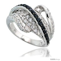 Size 8 - Sterling Silver Wave Ring w/ Black &amp; White CZ Stones, 9/16in  (... - $60.09