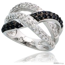 Size 6 - Sterling Silver Braided Ring w/ Black &amp; White CZ Stones, 1/2in ... - $87.45