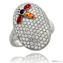 Size 6 - Sterling Silver Polka Dot Dragonfly on Oval Ring w/ Brilliant Cut CZ  - $77.74