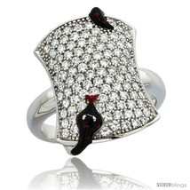 R polka dot black snake on rectangular ring w brilliant cut cz stones 3 4 in 19 mm wide thumb200