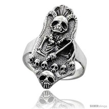 Size 11 - Sterling Silver Gothic Biker Reaper with Horns Ring 1 3/8 in  - $58.32