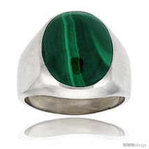 Size 13 - Gent's Sterling Silver Large Oval Malachite Ring -Style  - $117.99