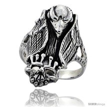 Size 10 - Sterling Silver Gothic Biker Vulture with Crowned Skull Ring 1 1/4 in  - $63.49