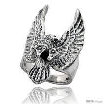 Size 7.5 - Sterling Silver Large Eagle Gothic Biker Ring 1 1/4 in  - $82.28