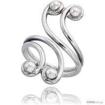 Sterling silver hand made freeform wire wrap ring w 4 beads 1 1 4 in 33 mm wide thumb200