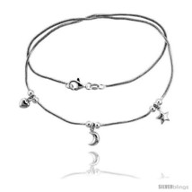 Length 7 - Sterling Silver Necklace / Bracelet with Heart, Moon Star  - $52.44
