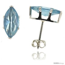 Sterling Silver Cubic Zirconia Stud Earrings Marquise Shape 2 cttw Blue Topaz  - $18.22