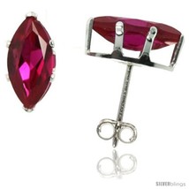 Sterling Silver Cubic Zirconia Stud Earrings Marquise Shape 2 cttw Ruby Red  - $18.22