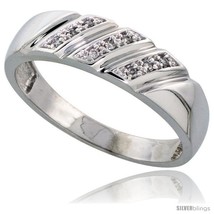 Size 14 - Sterling Silver Men&#39;s Diamond Wedding Band Rhodium finish, 1/4... - $84.09