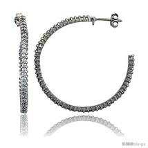 Sterling Silver Hoop Earrings Prong Set CZ, 1 9/16 in. 40  - $59.72