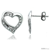 Sterling Silver Jeweled Heart Post Earrings, w/ Cubic Zirconia stones, 9/16 (15  - $35.52