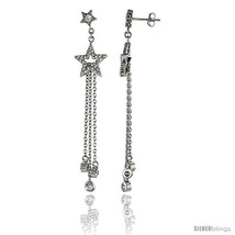 Sterling Silver Jeweled Star Post Earrings, w/ Cubic Zirconia stones, 2 9/16  - $88.80
