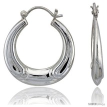Sterling Silver High Polished Hoop Earrings, 1 1/8in  Long -Style  - $37.73