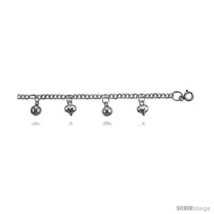 Sterling Silver Charm Anklet w/ Dangling Hearts and Chime  - $85.74
