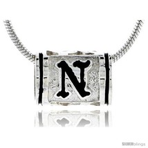 Sterling silver pandora type hawaiian initial letter n barrel bead pendant 1 2 in wide thumb200
