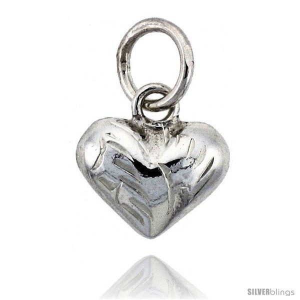 Sterling Silver Hand Engraved Tiny 3/8in  Puffed Heart, with 18in  Box chain.  - $27.29