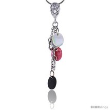 Sterling silver jeweled pendant w mother of pearl cubic zirconia 2 3 16 56 mm tall thumb200